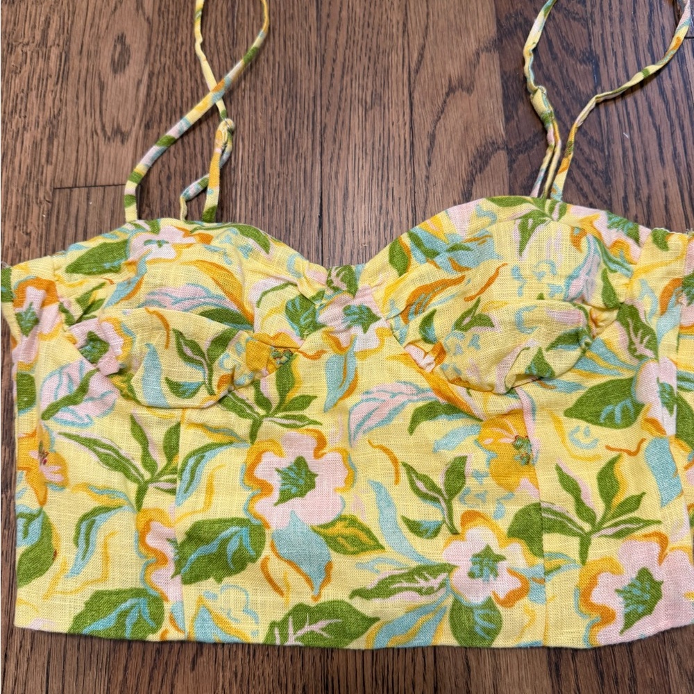 Zara Yellow and Green Floral Crop Top